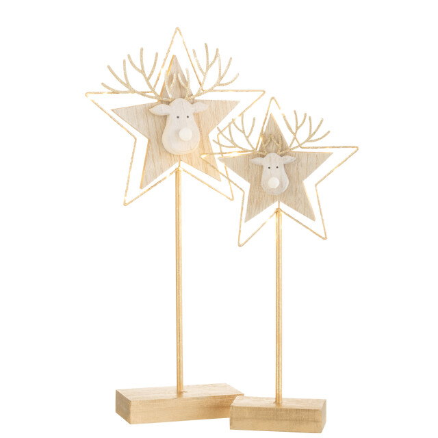 J-Line rendier/ster op voet+led hout goud/wit large 50x25x3cm 3008855 large