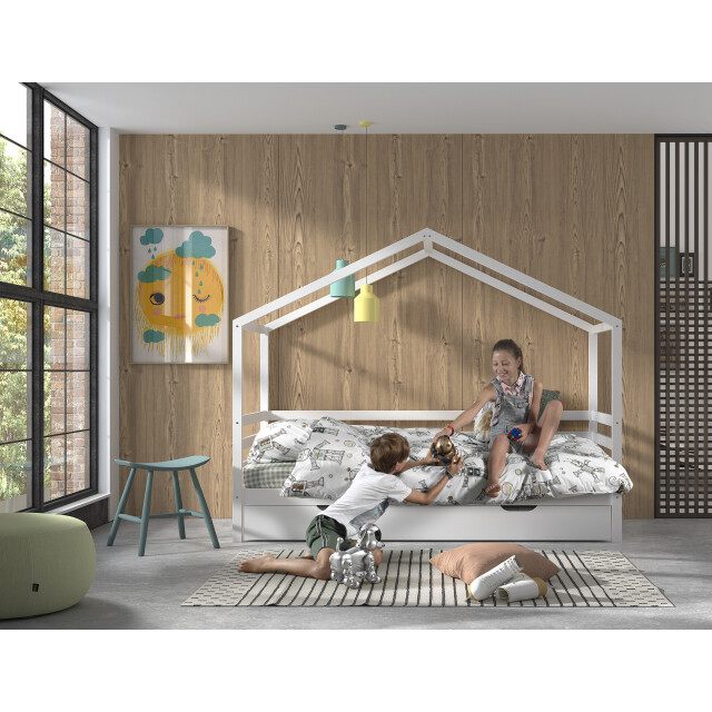 Lucevi huisbed 90x200cm en rolbed hout - 210x96x170cm 3011465 large