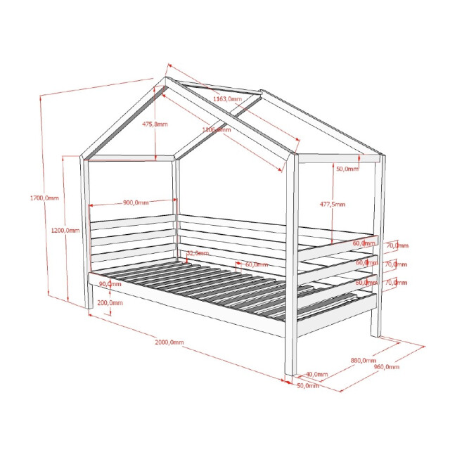 Lucevi huisbed 90x200cm en rolbed hout - 210x96x170cm 3011465 large