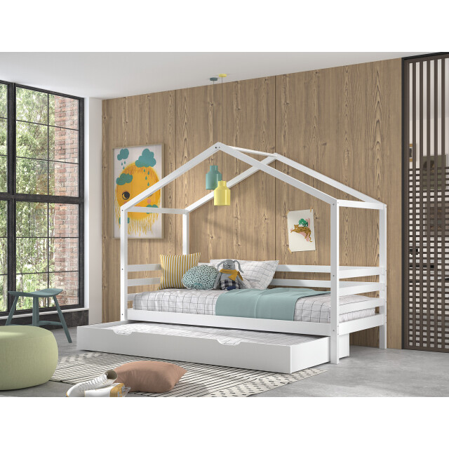Lucevi huisbed 90x200cm en rolbed hout - 210x96x170cm 3011465 large
