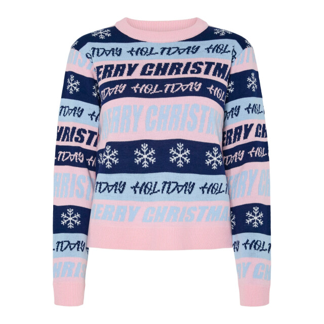 Pieces Dames gebreide kerst trui pcholli xmas roze/blauw 17156434 large