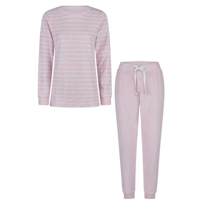 By Louise Dames winter pyjama set lang badstof gestreept roze BL-490-02 large