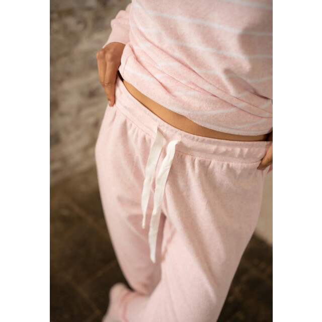 By Louise Dames winter pyjama set lang badstof gestreept roze BL-490-02 large