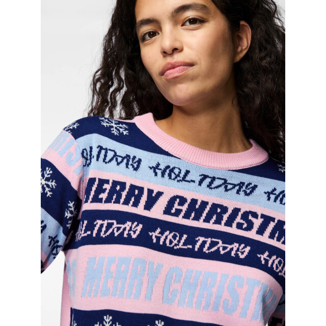 Pieces Dames gebreide kerst trui pcholli xmas roze/blauw 17156434 large
