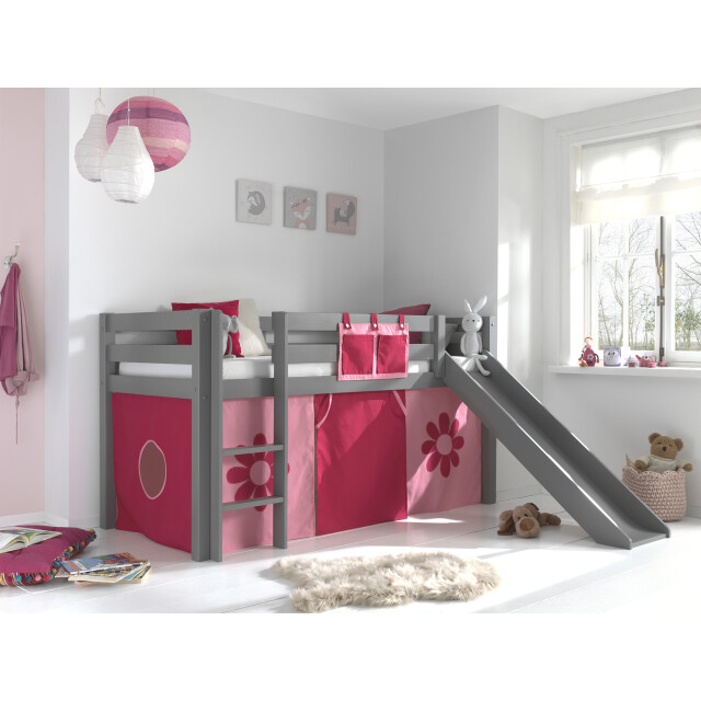 Lucevi pino halfhoogslaper h115cm met glijbaan 90 x 200 cm pink flower 3011939 large