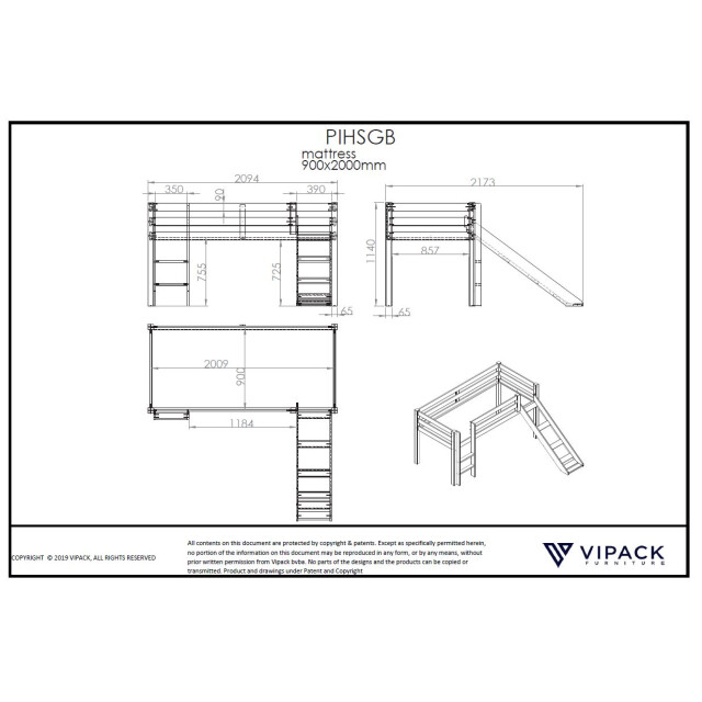 Lucevi pino halfhoogslaper met glijbaan 90x200cm - h115cm 3012420 large
