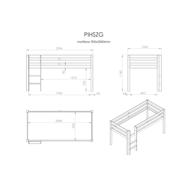 Lucevi pino halfhoogslaper met ladder 90x200cm - h115cm 3012422 large