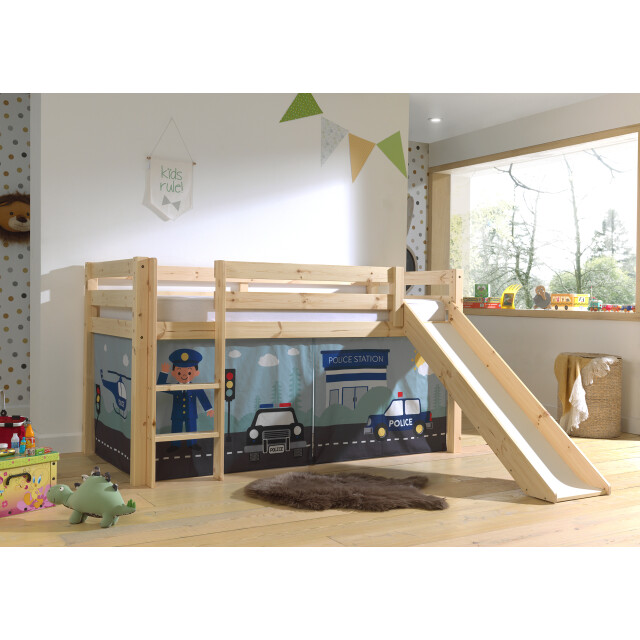 Lucevi pino halfhoogslaper h115cm + ladder + glijbaan + police gordijntjes - 3012020 large