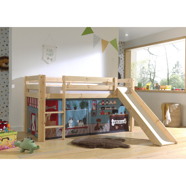 Lucevi pino halfhoogslaper h115cm + ladder + glijbaan + pet shop gordijntjes - 3012021 large