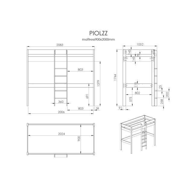 Lucevi pino hoogslaper + bureau 1400x200 cm - 3012003 large