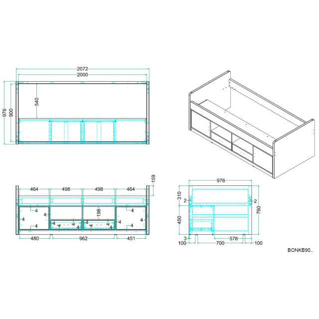 Lucevi bonny 90 kajuitbed 90x200cm turquoise 3012232 large