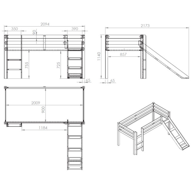 Lucevi pino halfhoogslaper + ladder + glijbaan + spring gordijntjes - 3012324 large