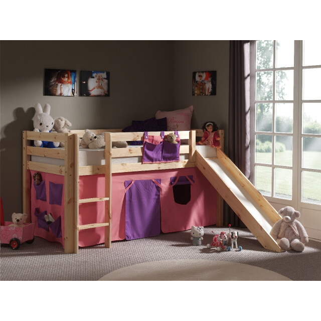 Lucevi pino halfhoogslaper + ladder + glijbaan + bella gordijntjes - 3012345 large