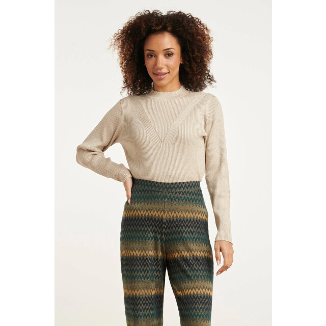 Smashed Lemon 24788 zandkleurige geribde coltrui met lurex 24788-720-M large