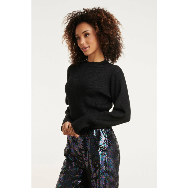 Smashed Lemon 24788 zwarte geribde coltrui met lurex 24788-999-M large