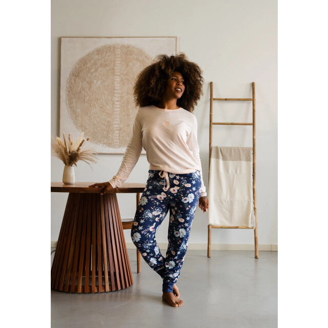 By Louise Dames pyjama set jersey katoen gebloemd oranje blauw BL-474-02 large