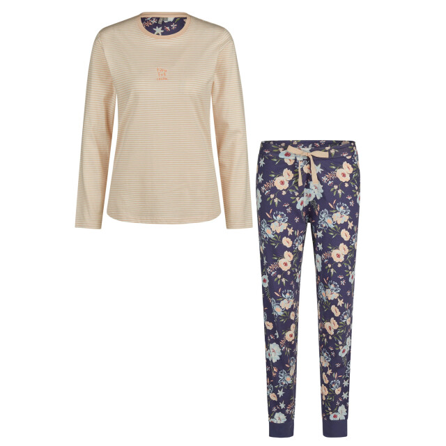 By Louise Dames pyjama set jersey katoen gebloemd oranje blauw BL-474-02 large