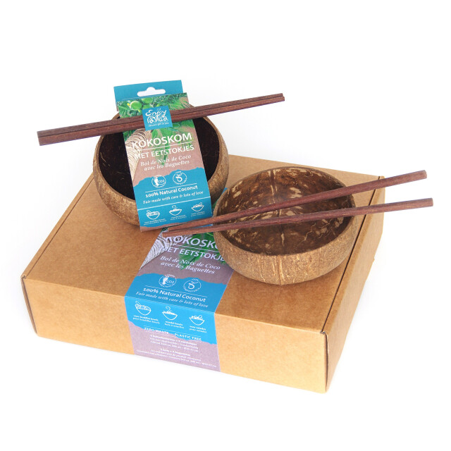 Furnilux Kokoskommen met eetstokjes set van 2 handgemaakt geschenkdoos 3014986 large