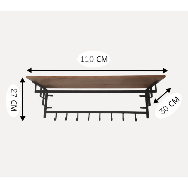 Furnilux Mangohouten kapstok met 8 haken industriële wandkapstok 110x30x27 cm 3015244 large