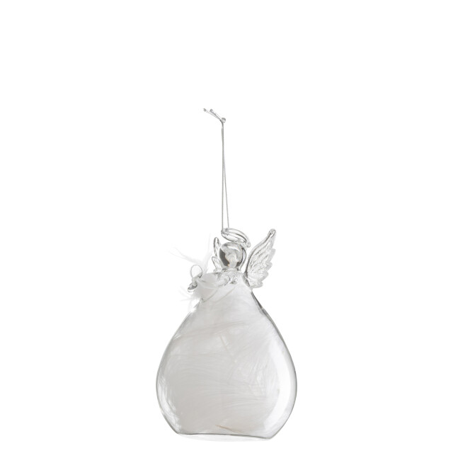 J-Line doos van 6 engel hanger pluimen glas /wit 7.8x7.8x11.4cm 3008861 large