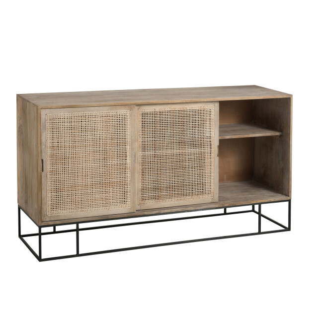 J-Line kast 3 schuifdeuren geweven riet mangohout 160.5x45x85.5cm 3013918 large