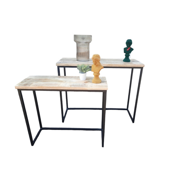 Furnilux Sidetable set van 2 mangohout zwart 3014673 large