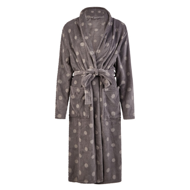 By Louise Fleece badjas dames gestipt antraciet BL-401-02 large