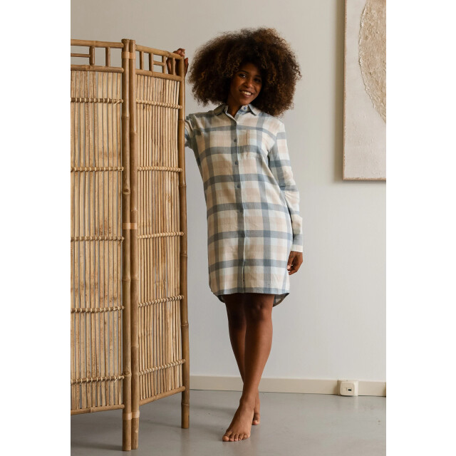 By Louise Dames pyjama nachthemd lang flanel geruit blauw BL-482-02 large