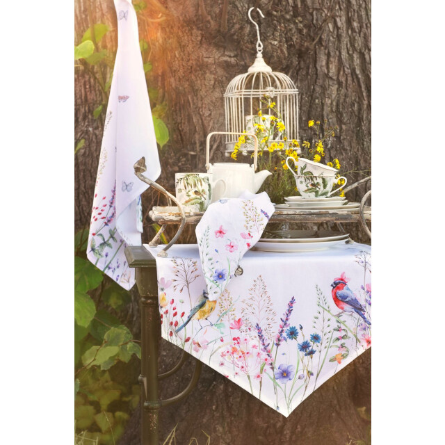 Clayre & Eef Tafelkleed 150x250 cm groen katoen rechthoek bloemen 1168087 large