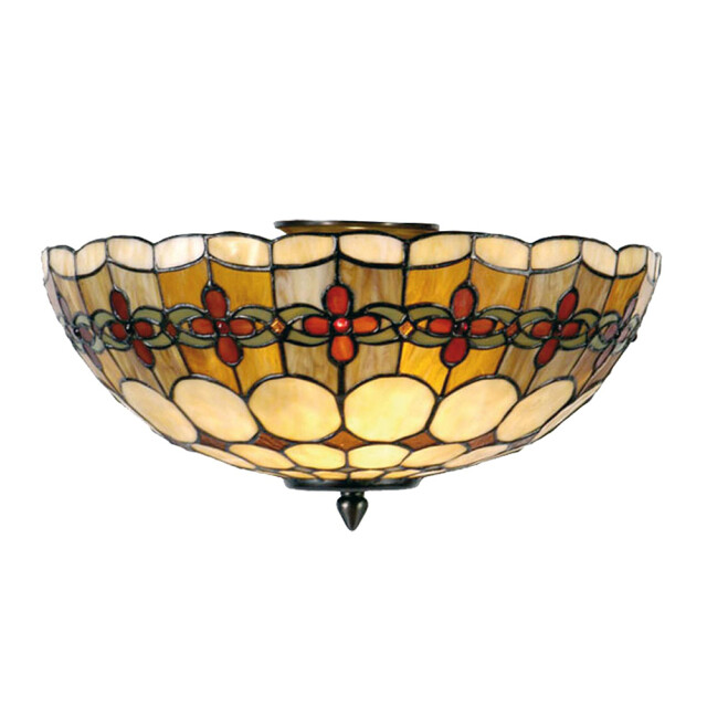 LumiLamp Plafondlamp tiffany Ø 40x24 cm rood metaal glas halfrond roos 1088492 large