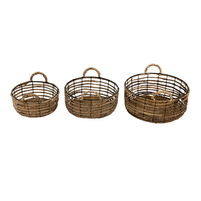Clayre & Eef Opbergmand set van 3 Ø 39 Ø 34 Ø 29 cm rotan ijzer mand 1857716 large