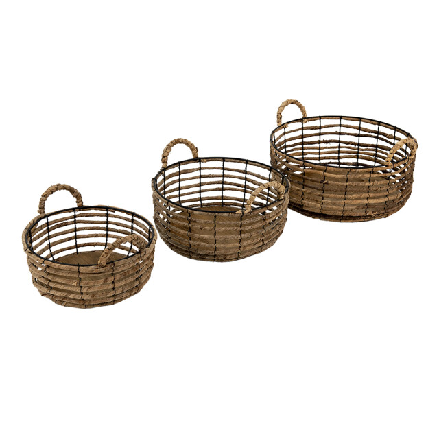 Clayre & Eef Opbergmand set van 3 Ø 39 Ø 34 Ø 29 cm rotan ijzer mand 1857716 large