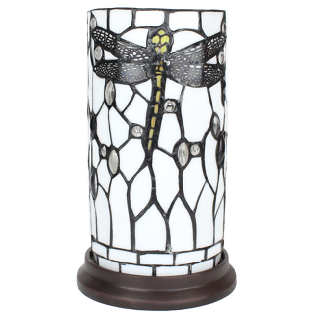 LumiLamp Tiffany tafellamp Ø 15x26 cm grijs glas kunststof rond libelle 2201459 large