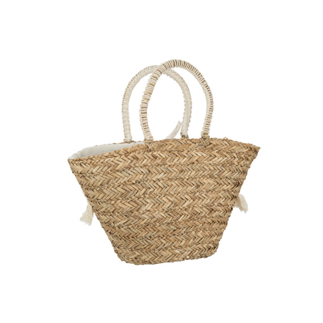J-Line strandtas bloemen+franjes zeegras nat/creme 59x16x30cm 3009286 large