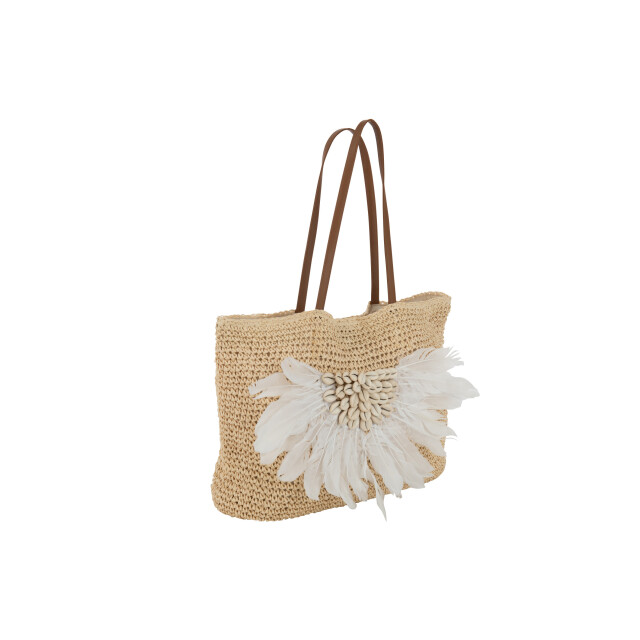 J-Line strandtas met schelpen/veren papier /wit 34x49x3cm 3008228 large