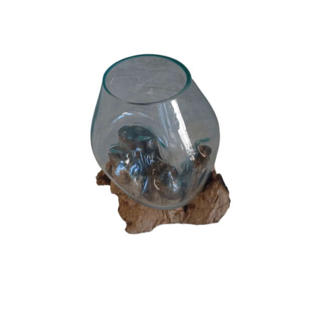Furnilux Gesmolten op teakhout,vaas op hout, viskom small 3014886 large