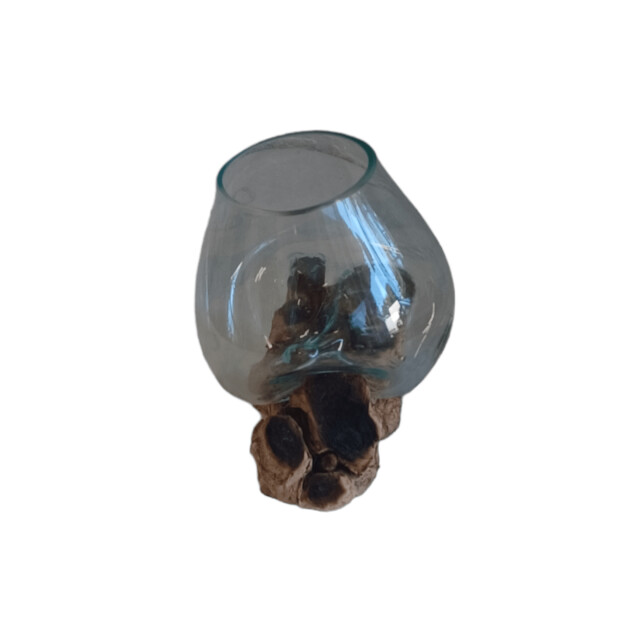 Furnilux Gesmolten op teakhout,vaas op hout, viskom small 3014886 large