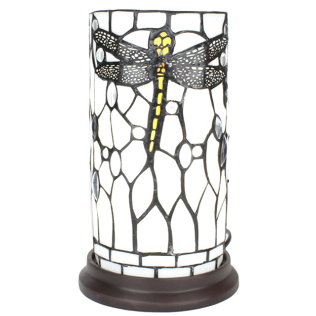 LumiLamp Tiffany tafellamp Ø 15x26 cm grijs glas kunststof rond libelle 2201459 large