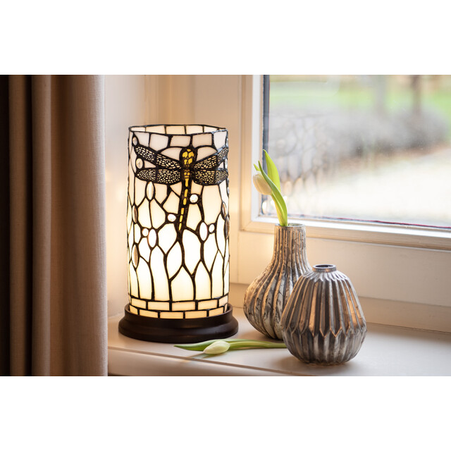 LumiLamp Tiffany tafellamp Ø 15x26 cm grijs glas kunststof rond libelle 2201459 large