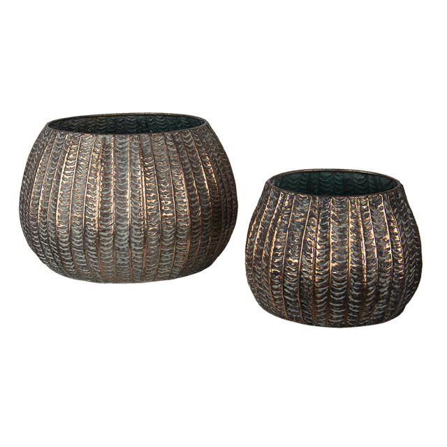 Clayre & Eef Bloempot set van 2 metaal rond plantenpot 1357363 large