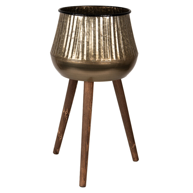 Clayre & Eef Planthouder 66 cm bruin metaal hout rond bloempot 2628928 large