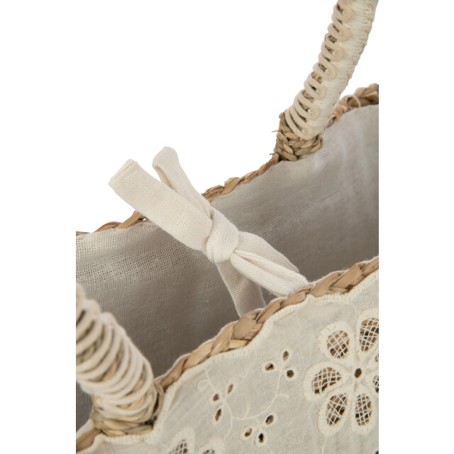 J-Line strandtas bloemen+franjes zeegras nat/creme 59x16x30cm 3009286 large