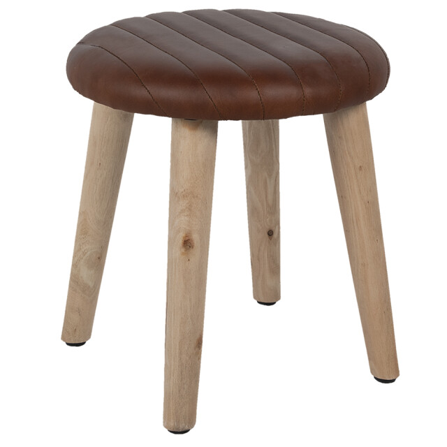 Clayre & Eef Krukje 36x36x40 cm leder hout kruk 1741316 large