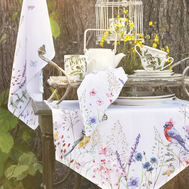 Clayre & Eef Tafelkleed 150x250 cm groen katoen rechthoek bloemen 1168087 large