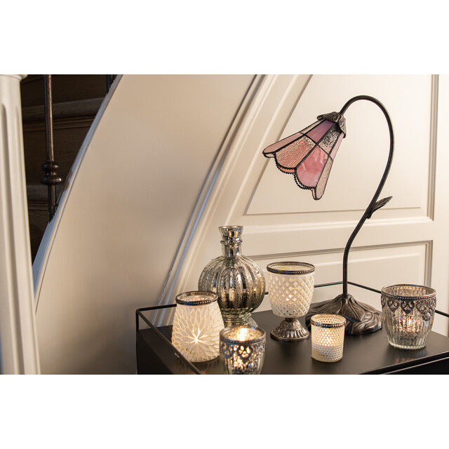 LumiLamp Tiffany tafellamp 48 cm roze glas tiffany bureaulamp 2035461 large