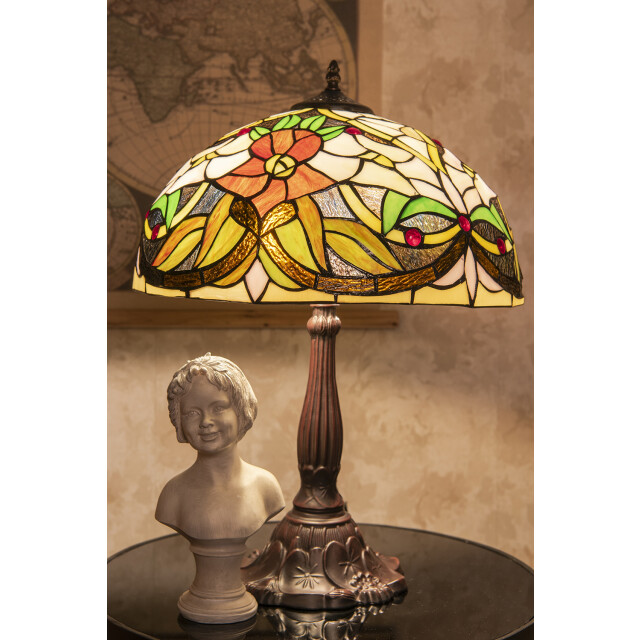LumiLamp Tiffany tafellamp Ø 41x58 cm groen kunststof glas bloemen 1980499 large