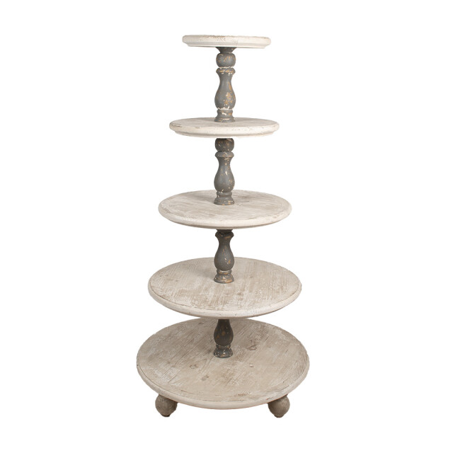 Clayre & Eef Etagère 5 laags Ø 71x143 cm wit grijs hout 2939960 large