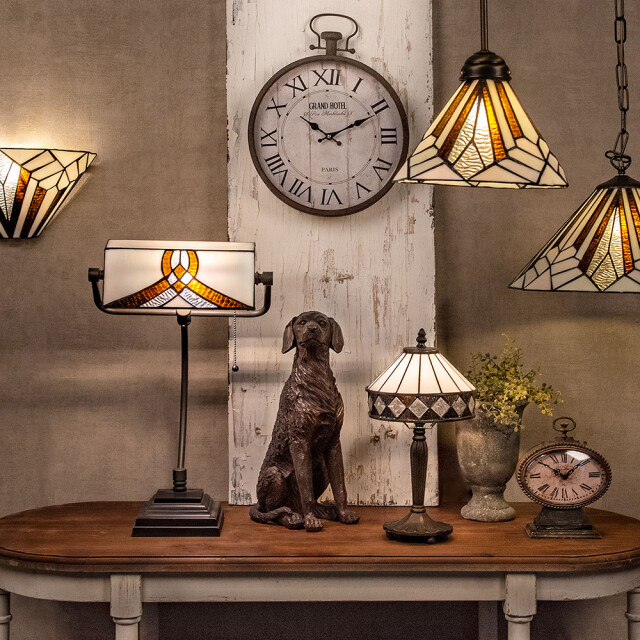 LumiLamp Wandlamp tiffany 31x16x16 cm bruin metaal glas driehoek muurlamp 1088572 large