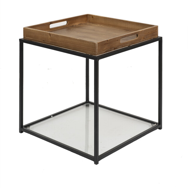 Clayre & Eef Bijzettafel 44x44x45 cm zwart ijzer hout vierkant 1851674 large