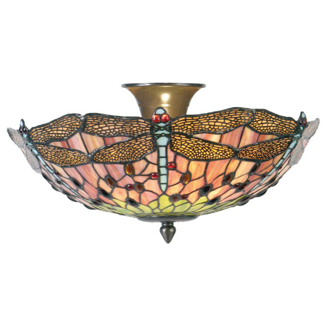 LumiLamp Plafondlamp tiffany Ø 40x23 cm metaal glas halfrond libelle 1088491 large